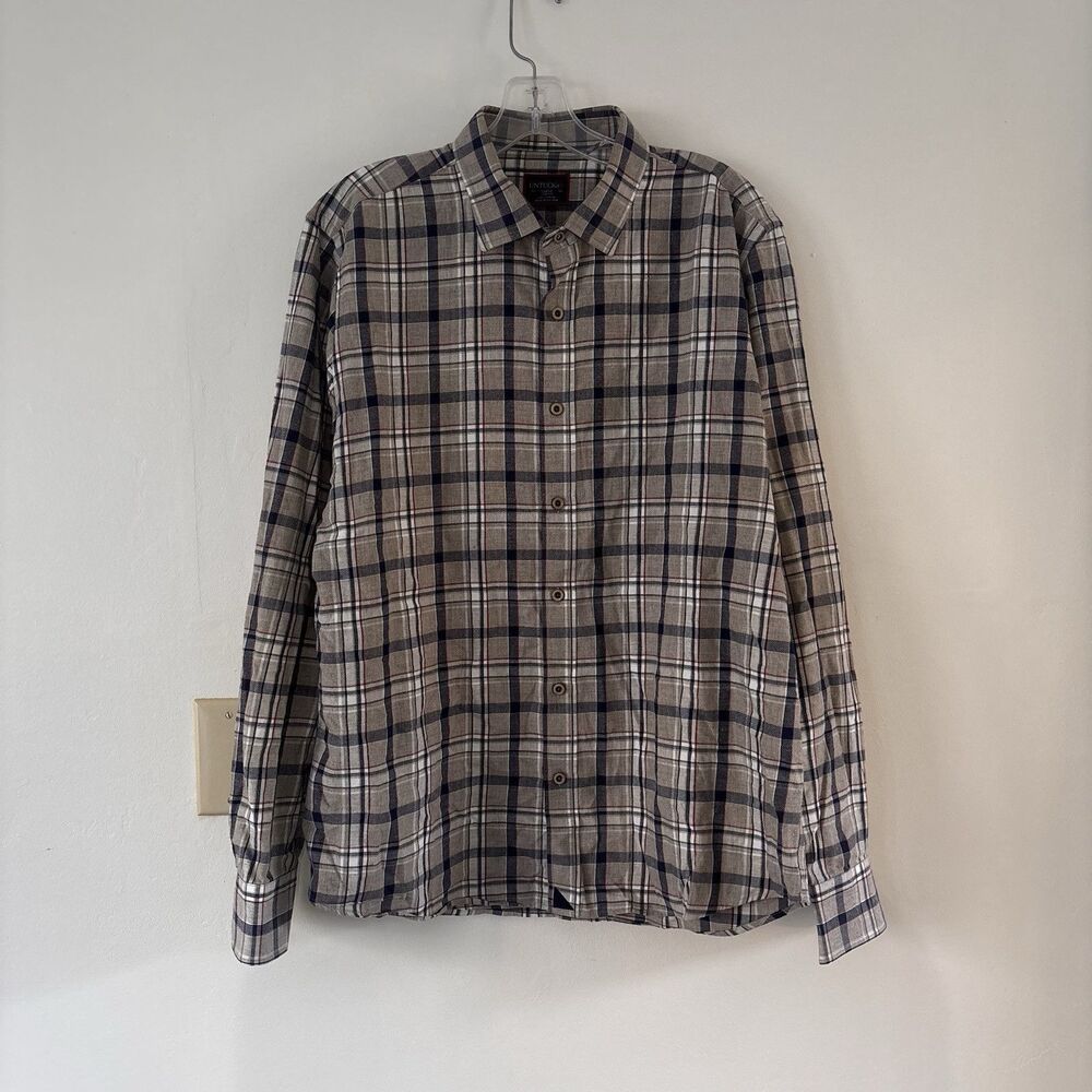 UNTUCKit Long Sleeve Button Down Slim Fit Shirt Plaid Brown Mens Large Check